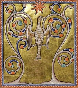 Folio 55 verso : Phoenix (Fenix) rising from its ashes.