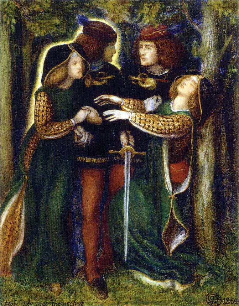 Dante Gabriel Rossetti, How They Met Themselves 1864. watercolour, 27.9 x 24.1cm, Doppelganger
