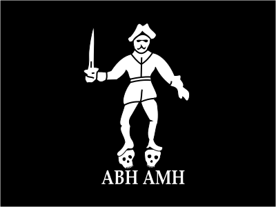 He's designed a flag for himself, portraying a giant figure of himself standing, sword in hand, astride two skulls labelled A.B.H. ("a Barbadian's head") and A.M.H. ("a Martinican's head").