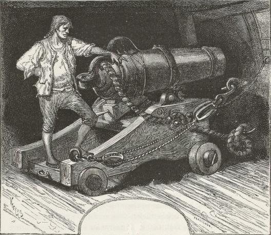 Lantenac at the battery. Edmond Morin, from Ninety-three vol. 2, by Victor Hugo, London, New York, 1889.