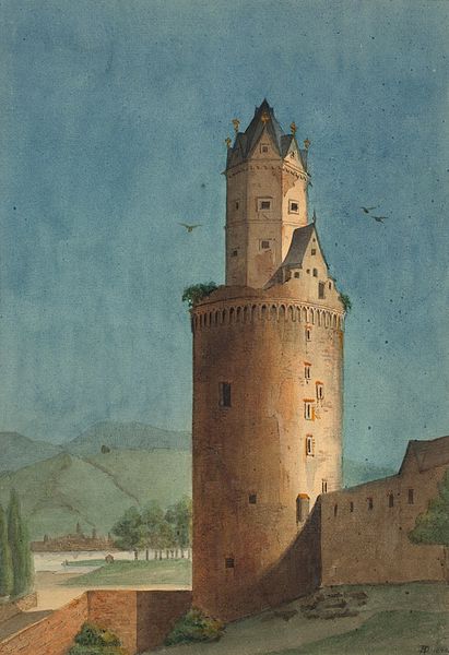 Der Runde Turm in Andernach. Aquarell auf Whatman-Velin. 20 x 13,7 cm Date 1844 Anton Ditzler (1811-1845)
