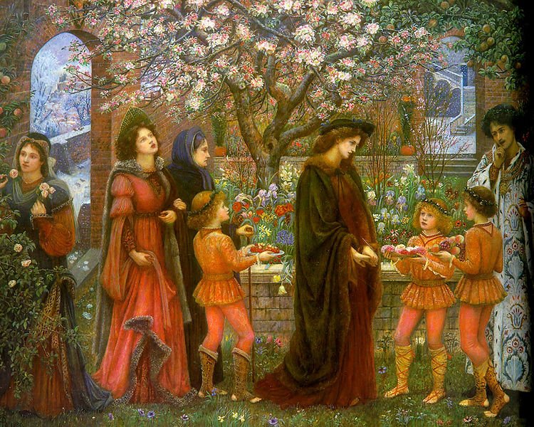  The Enchanted Garden of Messer Ansaldo by Marie Spartali Stillman: a magician makes his garden bear fruit and flowers in winter.
