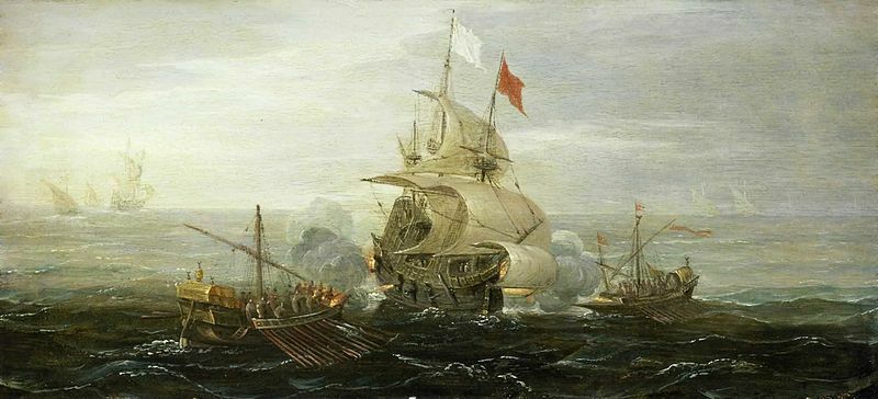A French Ship and Barbary Pirates (c 1615) by Aert Anthoniszoon, Ship Combat