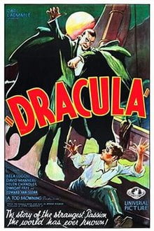 Dracula, The official theatrical poster for Dracula (1931). The copyright is believed to be owned by Universal Pictures, and/or its graphic artist.