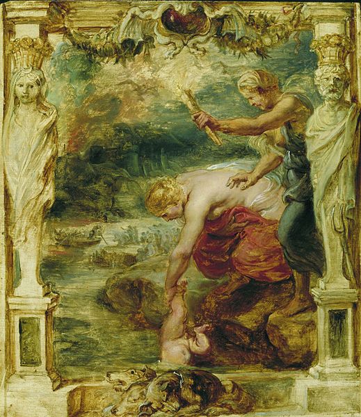 Peter Paul Rubens (1577-1640) Title Thetis dipping the infant Achilles into the river Styx., Anointed of Styx