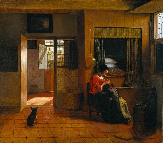 Goodwife, Pieter de Hooch (1629-1684) Interior with a mother delousing her child's hair, known as "A mother's duty"