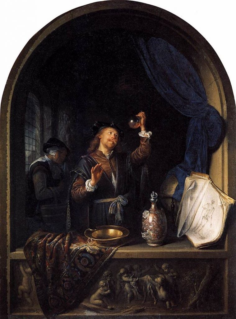 Distil Potion, The Doctor (1653) by Gerard Dou Oil on oak, 49,3 x 37 cm, Kunsthistorisches Museum, Vienna 1653