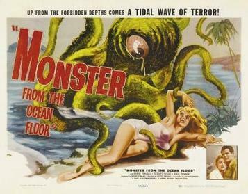 This is a poster for Monster from the Ocean Floor. The poster art copyright is believed to belong to the distributor of the item promoted, Lippert Pictures, the publisher of the item promoted or the graphic artist., Monster from the Ocean Floor