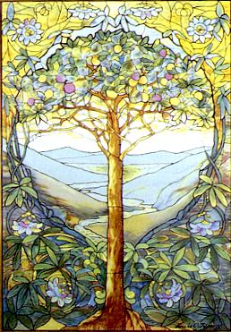 Sylvan Empathy, The tree of life, stained glass by Louis Comfort Tiffany (1848-1933).