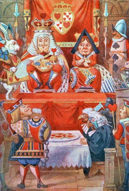  Image of the King and Queen of Hearts from Lewis Carroll's Alice's Adventures in Wonderland, drawing by John Tenniel. Card Soldiers