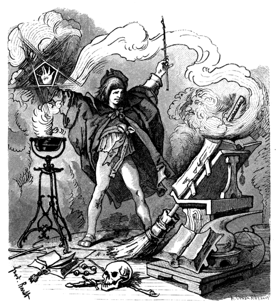 Illustration of Der Zauberlehrling. From: German book, Goethe's werke, 1882, by S. Barth, Druther
