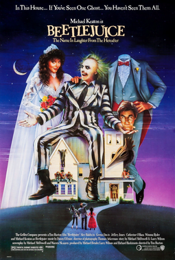 This is a poster for Beetlejuice. The poster art copyright is believed to belong to the distributor of the film, Warner Bros., the publisher of the film or the graphic artist, Carl Ramsey.