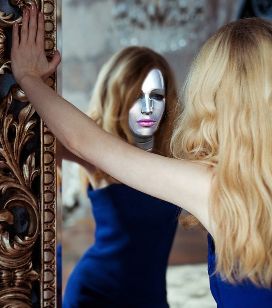 girl, woman, blonde, Mirror Image