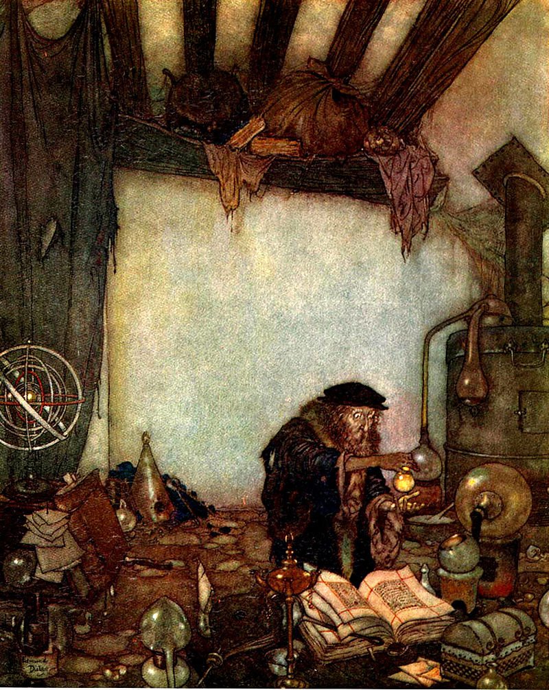 Alchemy, By Edmund Dulac - Gutenberg.org: Stories from Hans Andersen, with illustrations by Edmund Dulac, London, Hodder & Stoughton, Ltd., 1911., PD-US, https://en.wikipedia.org/w/index.php?curid=14409038