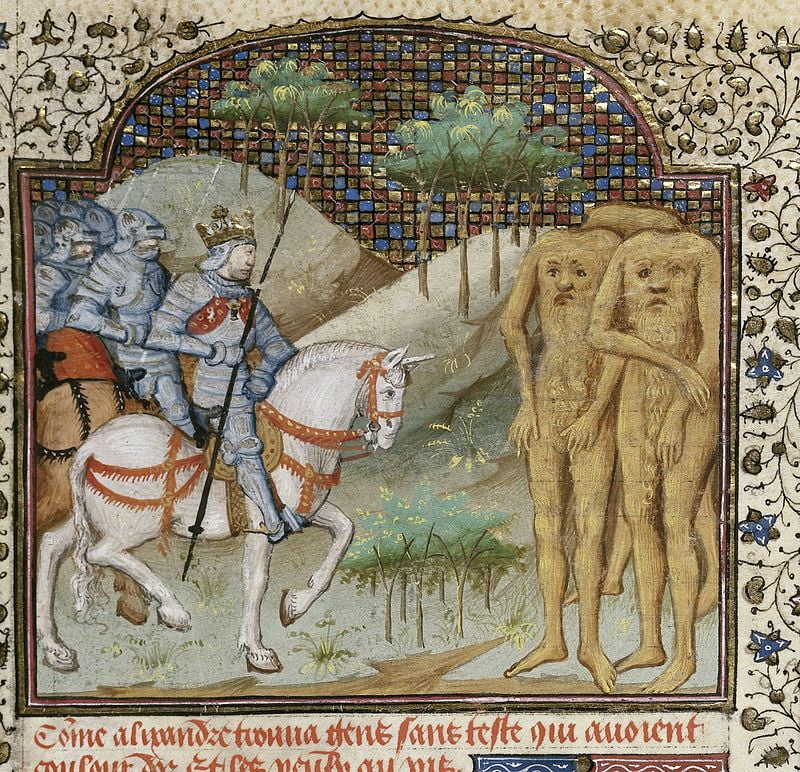 By Master of Lord Hoo's Book of Hours - This file has been provided by the British Library from its digital collections. It is also made available on a British Library website.Catalogue entry: Royal MS 15 E VI, Public Domain, https://commons.wikimedia.org/w/index.php?curid=50573647, Blemmyae