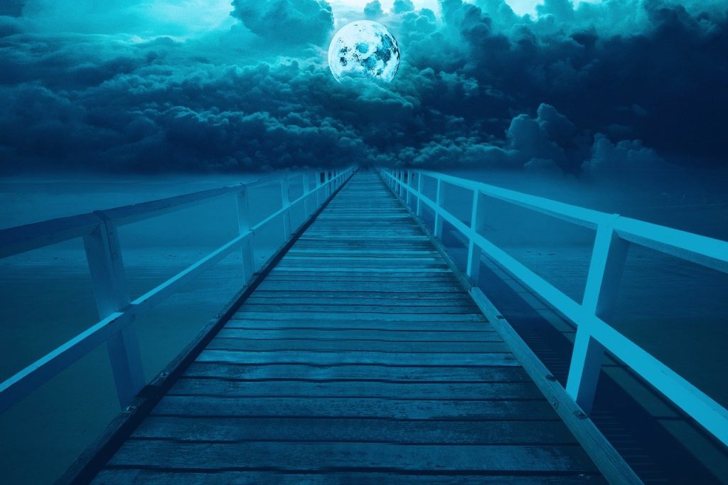 bridge, moon, night, Moonlit Stroll