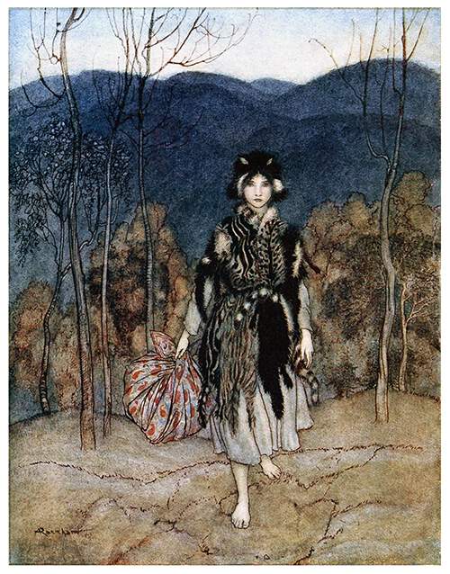 Nature's Philosopher, She went along, and went along, and went along. Arthur Rackham, from English fairy tales, retold by Flora Annie Steel, New York, 1922.
