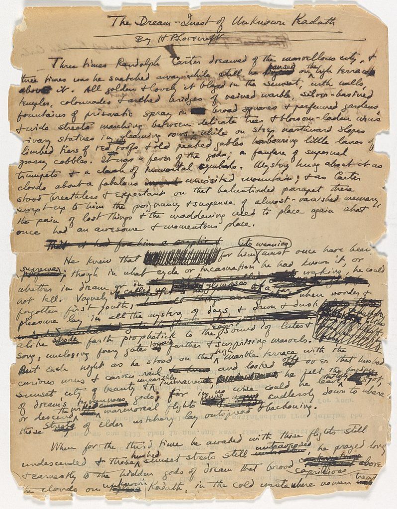 First page of H. P. Lovecraft's original manuscript to "The Dream-Quest of Unknown Kadath". Leng