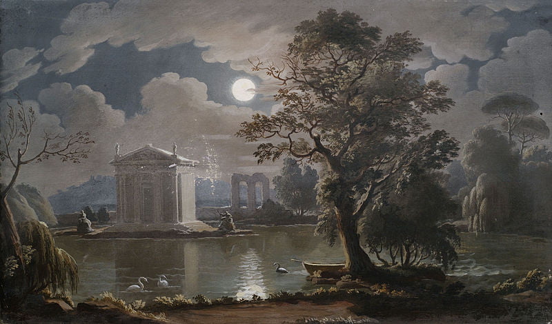 Südländische Ideallandschaft bei Mondschein Date late 17th century, Shadow Landscape