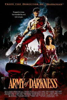 This is a poster for the video cassette Army of Darkness. The poster art copyright is believed to belong to the distributor of the film, Universal Pictures, the publisher of the film or the graphic artist.