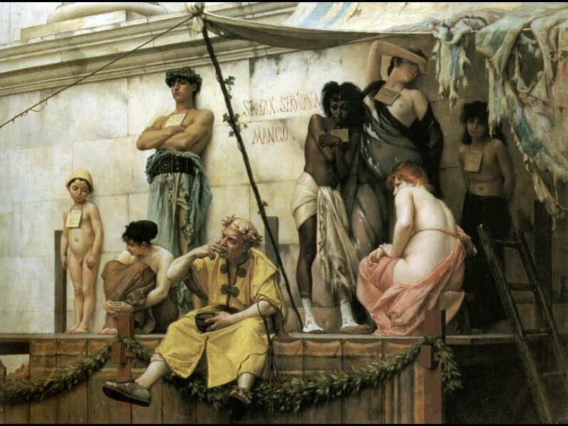 Painting entitled "Le marché aux esclaves" (en: The Slave Market) Oil on canvas Date before 1882 Gustave Boulanger (1824-1888) Cleric, Godslave