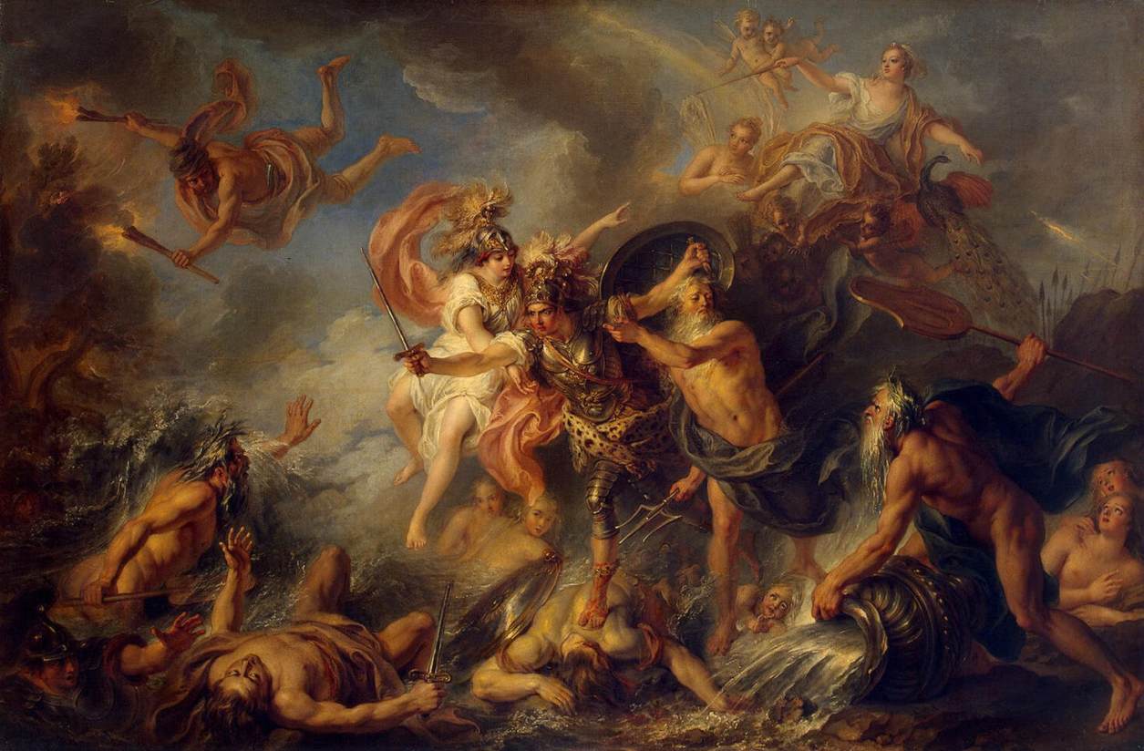 Achilles advancing into battle, illustrating the Heroism spell