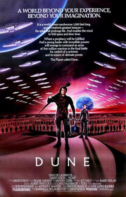 This is a poster for Dune. The poster art copyright is believed to belong to the distributor of the film, Universal Pictures, the publisher of the film or the graphic artist. 