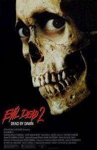 This is a poster for Evil Dead II. The poster art copyright is believed to belong to the distributor of the item promoted, the publisher of the item promoted or the graphic artist.
