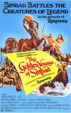 Promotional poster for the Ray Harryhausen film, The Golden Voyage of Sinbad (1974). Golden Voyage of Sinbad