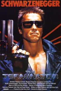 This is a poster for The Terminator. The poster art copyright is believed to belong to the distributor of the film, the publisher of the film or the graphic artist.