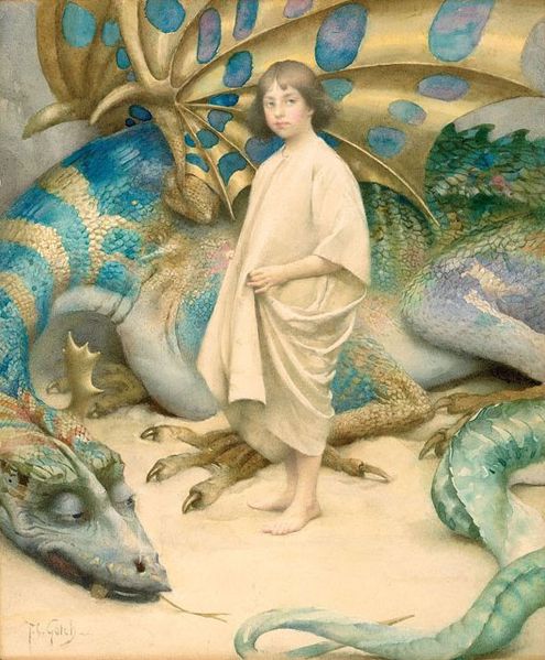 Innocence, watercolour by British painter Thomas Cooper Gotch, c 1904 Date c 1904, Blue Dragon