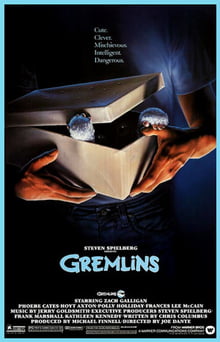 This is a poster for Gremlins. The poster art copyright is believed to belong to the distributor of the film, the publisher of the film or the graphic artist. Gremlins