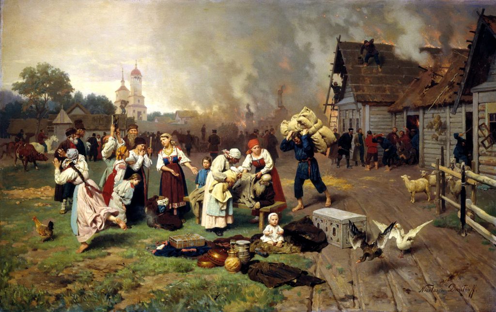 Nikolai Dmitriev-Orenburgsky (1837-1898) Title: Fire in the village Date 1885