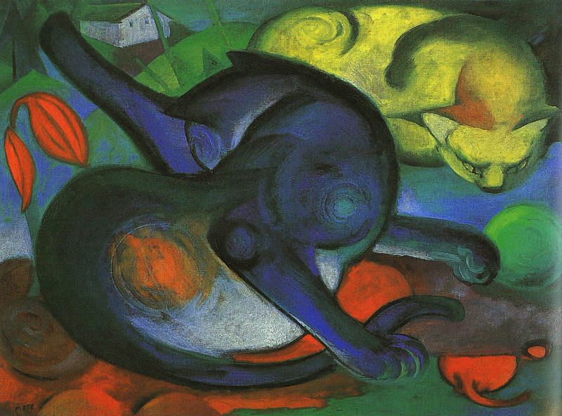 Cats Grace, Franz Marc (1880-1916) Title: Two Cats, blue and yellow Date 1912