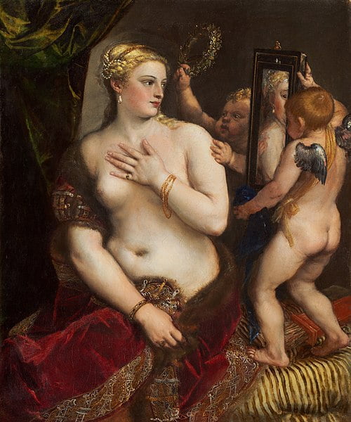 Titian (1490-1576) Title: Venus with a Mirror, Earrings of Timeless Beauty