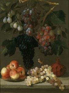 Juan Bautista de Espinosa (1590-1641) Title : Bodegón de uvas, manzanas y ciruelas Date 1630