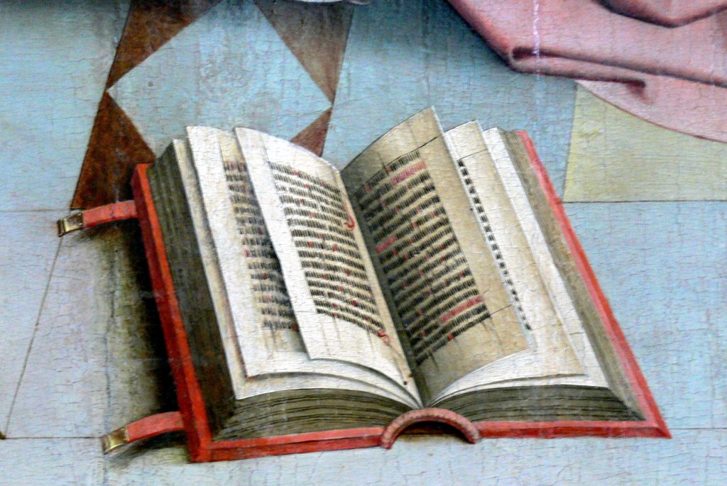 Großgmain ( Salzburg state ). Our Lady church: Jesus among the doctors ( 1499 ) by the Master of Großgmain - detail. Manual of Gainful Exercise