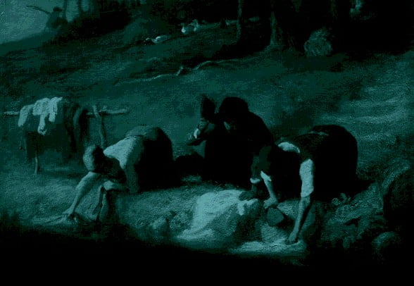 Lavandières de la nuit - retraitement du tableau Les Lavandières de Jean-François Millet 1814-1875, Washer by the Ford