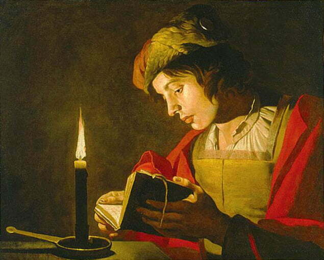 Young man reading by candlelight 1600-1650 Matthias Stom, Candle of Invocation