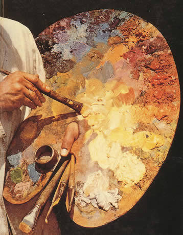 Photo of an oil painting palette. Photo taken by Max Wehlte. Max Wehlte allows use of his photographs for any purpose. Marvelous Pigments