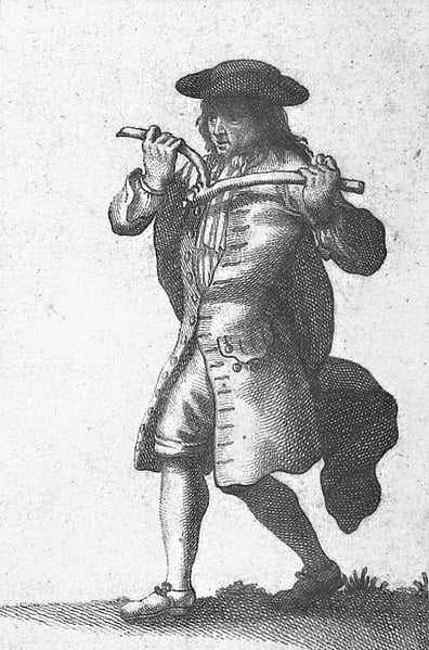 A dowser at work, from Pierre le Brun, Histoire critique des pratiques superstitieuses, (Jean-Frederic Bernard, 1733–1736). It is unclear whether or not the dowser is using a diving rod or the lesser known Scrimometer. Dowsing Stick