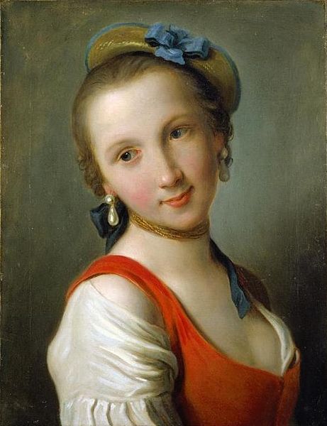 A Girl in a Red Dress, oil on canvas painting by Pietro Antonio Rotari, 1755, El Paso Museum of Art Pietro Antonio Rotari (1707-1762), Bead of Force
