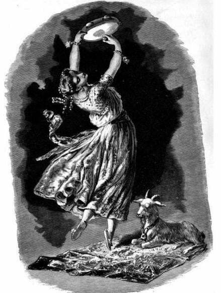 La Esmeralda. Illustration for Notre Dame de Paris by Victor Hugo. Artist unknown. Appears in "Victor Hugo and His Time" by Alfred Barbou. 1882. Esmeralda