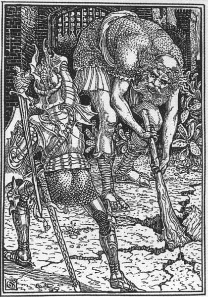Giant Subtype "King Arthur and the Giant", Book I, Canto VIII. Engraving. Walter Crane (1845–1915)