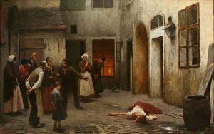 Jakub Schikaneder, Murder in the House Date: 1890 Technique: Oil on canvas, 203 × 321 cm