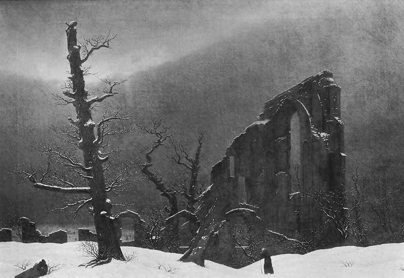 Caspar David Friedrich (1774-1840) Title: Monk in the Snow, Conflagration Haunt 