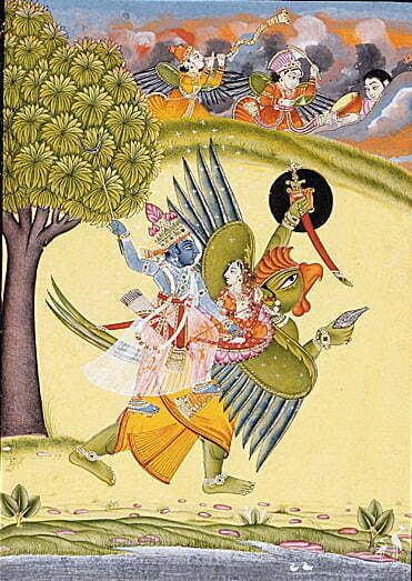 Narayana (Vishnu) riding on Garuda with Shri Lakshmi Unknown artist from Bundi, Rajasthan, India
