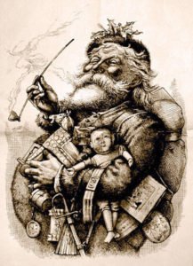 Thomas Nast's most famous drawing, "Merry Old Santa Claus," from Harper's Weekly (January 1, 1881, p.8-9).