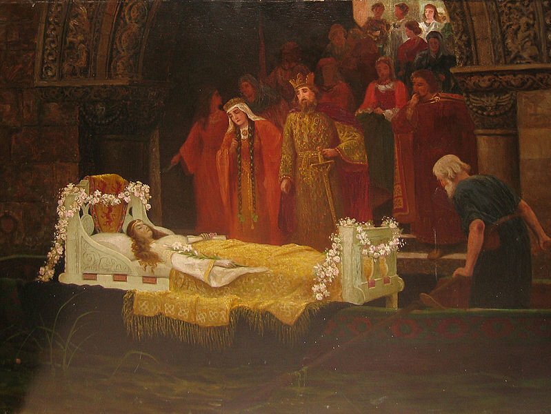 The Lady of Shalott reaches Camelot Unknown artist, prior to 1887. From The Lady of Shalott by Alfred, Lord Tennyson. Provenance: painting known to be in family since at least 1887. Elaine of Astolat, Elaine of Astolat