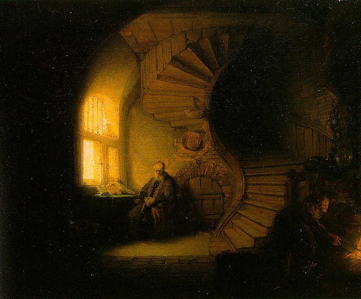 Deviant, Rembrandt van Rijn (1606, Leiden - 1669, Amsterdam) Title Philosopher in meditation. Year 1632 ﻿